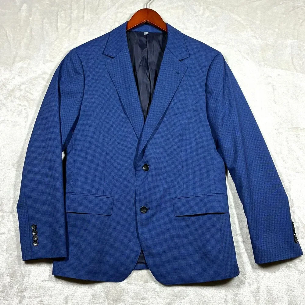 Bonobos Marzotto Italian Wool Royal Blue Micro Check Blazer 40S Slim Sport Coat
